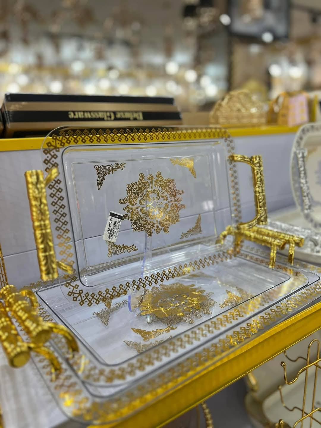 Golden big handle tray 3 piece set