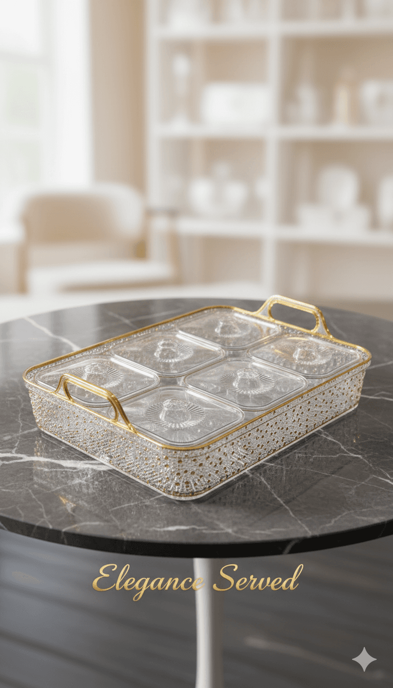 Acrylic Divided Serving Tray 6 boxes inside
