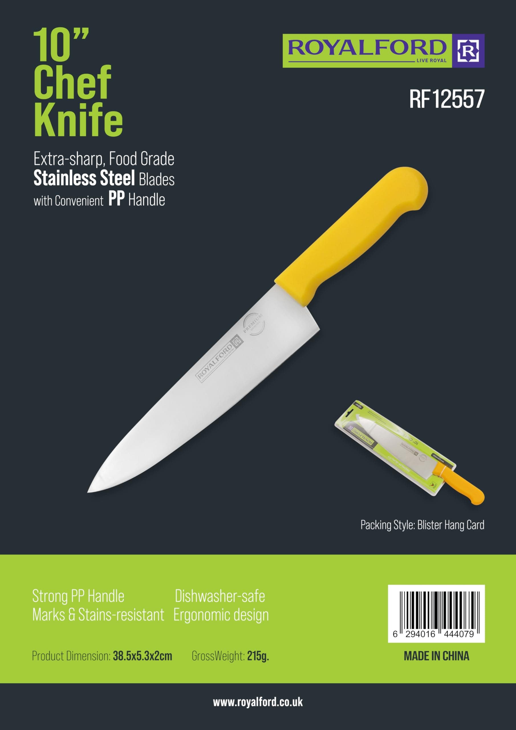Royalford 10 Inches Chef Knife RF12557 Ultra Sharp Stainless Steel Blades