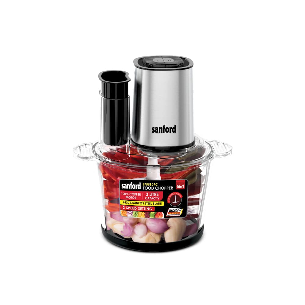 Sanford 500W Food Chopper with 3L Glass Bowl, SS Blades & 2-Speed Control